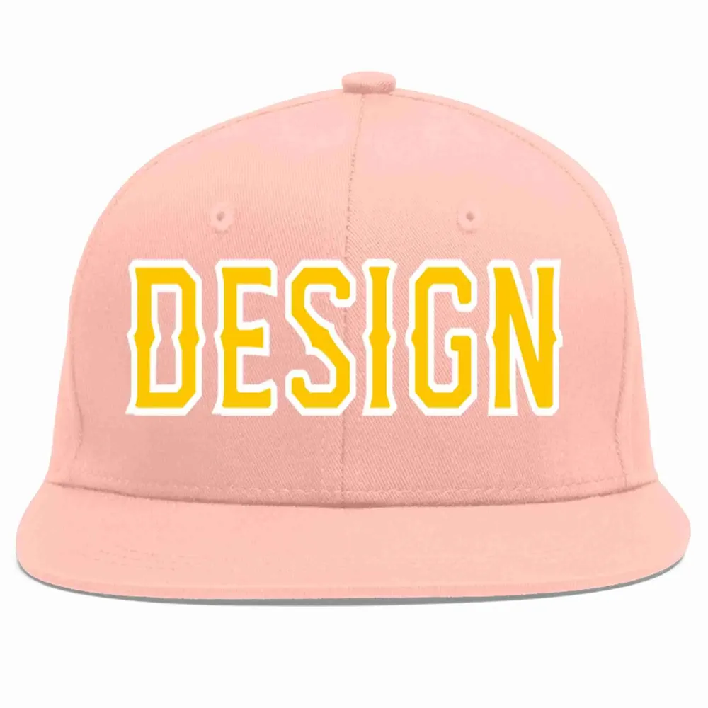 Custom Pink Gold-White Flat Eaves Sport Baseball Cap Design for Men/Women/Youth