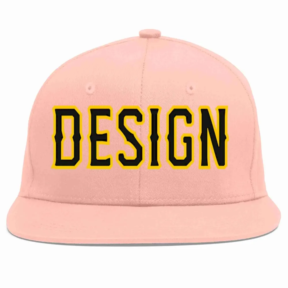 Custom Pink Black-Gold Flat Eaves Sport Baseball Cap Design for Men/Women/Youth
