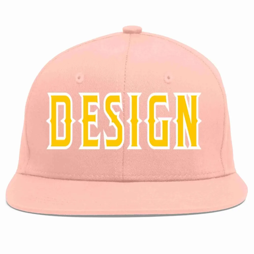 Custom Pink Gold-White Flat Eaves Sport Baseball Cap Design for Men/Women/Youth