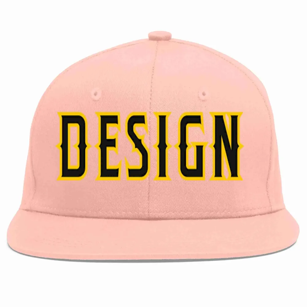 Custom Pink Black-Gold Flat Eaves Sport Baseball Cap Design for Men/Women/Youth