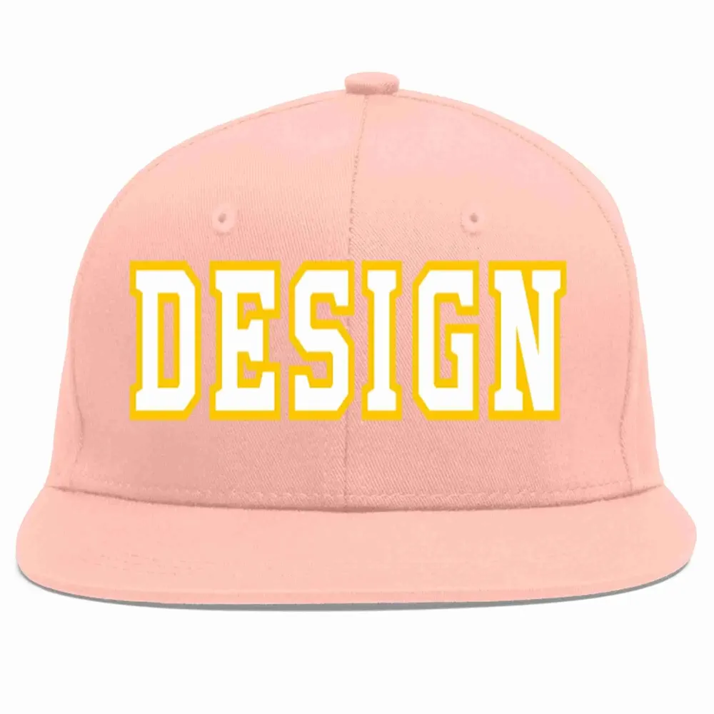 Custom Pink White-Gold Flat Eaves Sport Baseball Cap Design for Men/Women/Youth