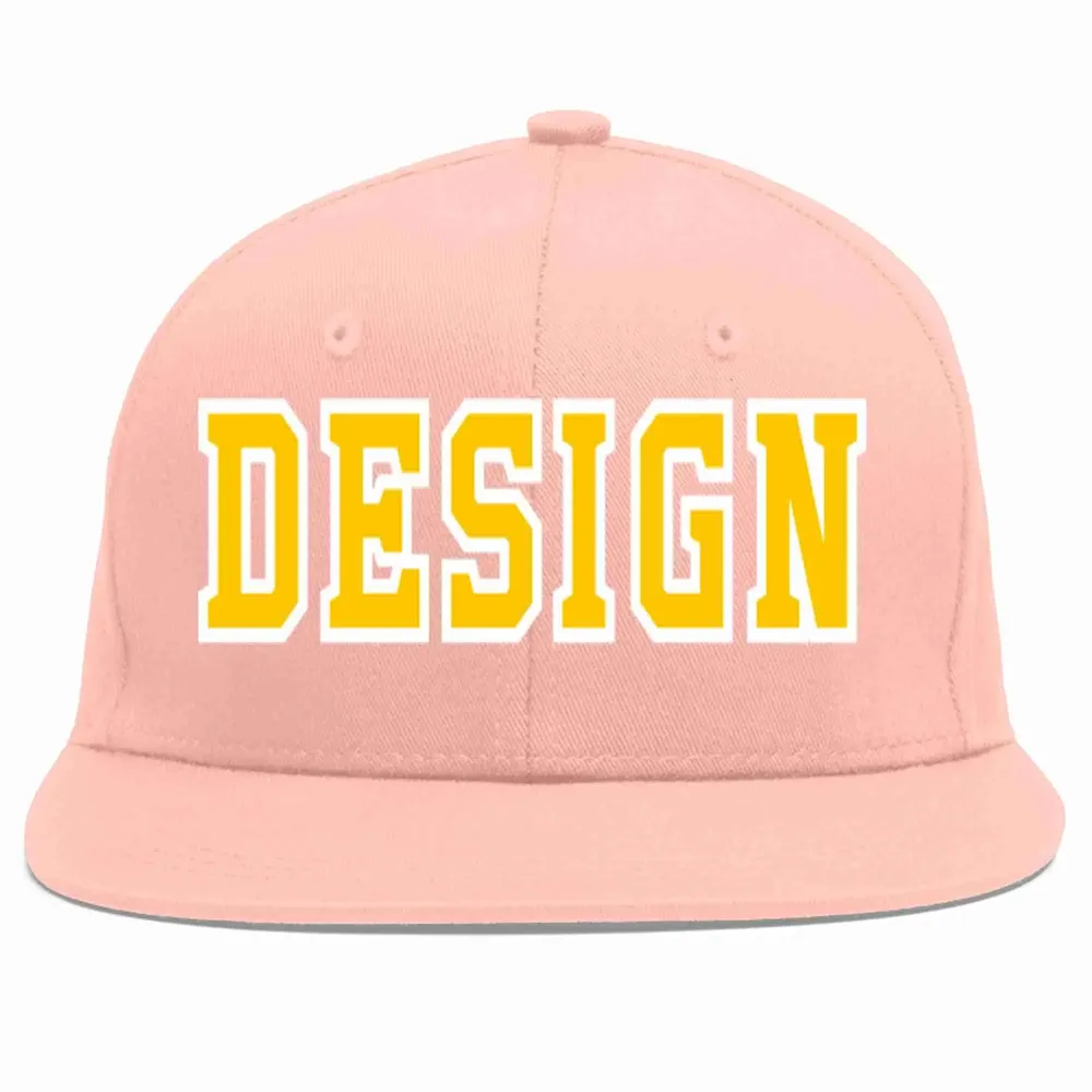 Custom Pink Gold-White Flat Eaves Sport Baseball Cap Design for Men/Women/Youth
