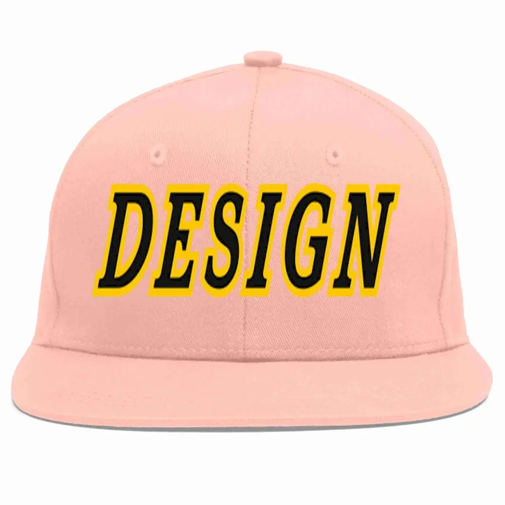 Custom Pink Black-Gold Flat Eaves Sport Baseball Cap Design for Men/Women/Youth