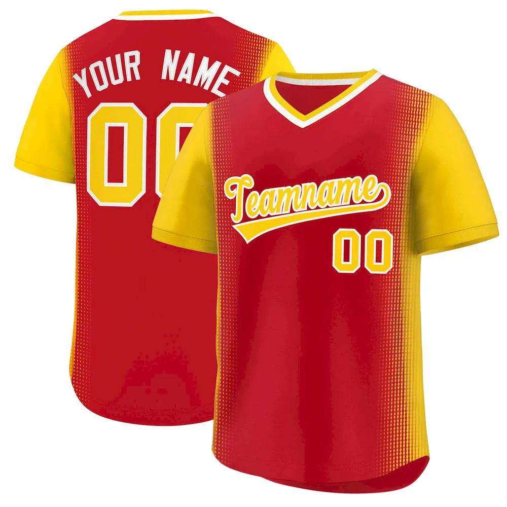 Custom Red Gold Personalized Raglan Sleeves Authentic Pullover Baseball Jersey