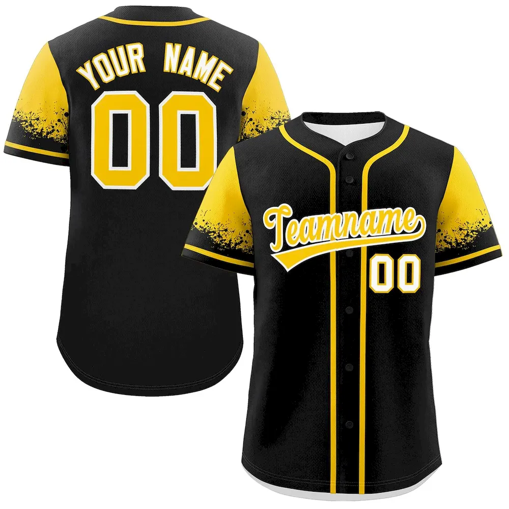 Custom Black Gold Personalized Raglan Sleeves Design Authentic Baseball Jersey