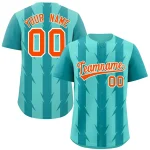 Custom Bright Green Aqua Raglan Sleeves Blade Pattern Authentic Baseball Jersey