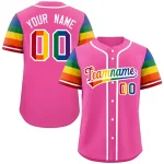 Custom Pink LGBT Rainbow For Pride Month Raglan Sleeves Authentic Baseball Jersey