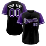 Custom Black Purple-White Raglan Sleeves Authentic Baseball Jersey