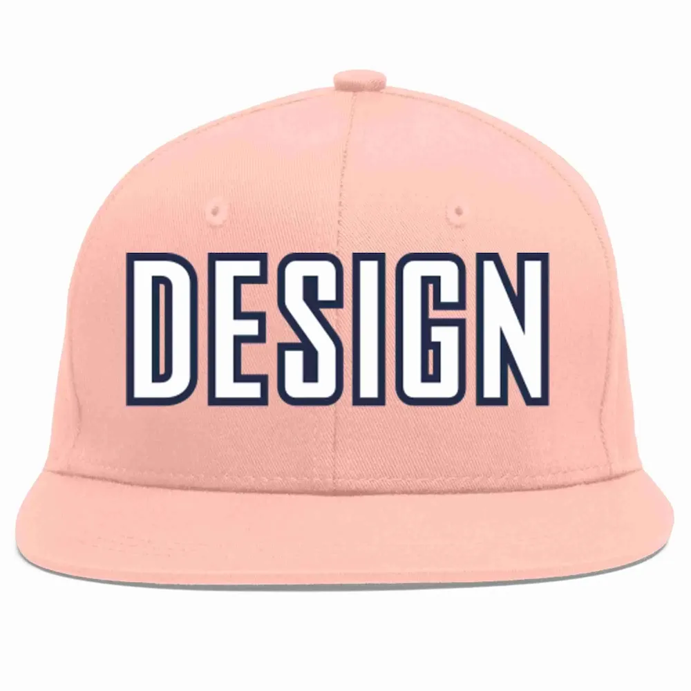 Custom Pink White-Navy Flat Eaves Sport Baseball Cap Design for Men/Women/Youth