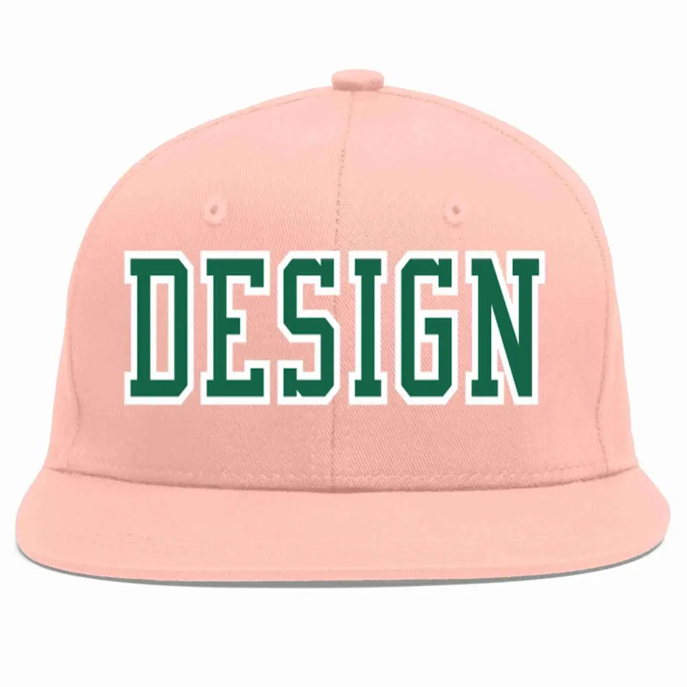 Custom Pink Kelly Green-White Flat Eaves Sport Baseball Cap Design for Men/Women/Youth