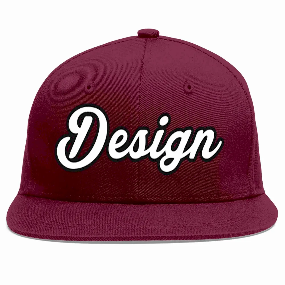 Custom Crimson White-Black Flat Eaves Sport Baseball Cap Design for Men/Women/Youth