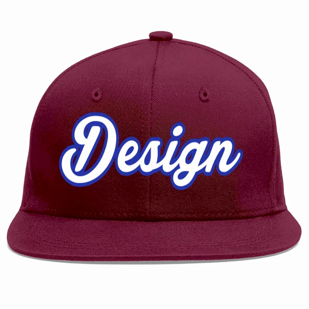 Custom Crimson White-Royal Flat Eaves Sport Baseball Cap Design for Men/Women/Youth