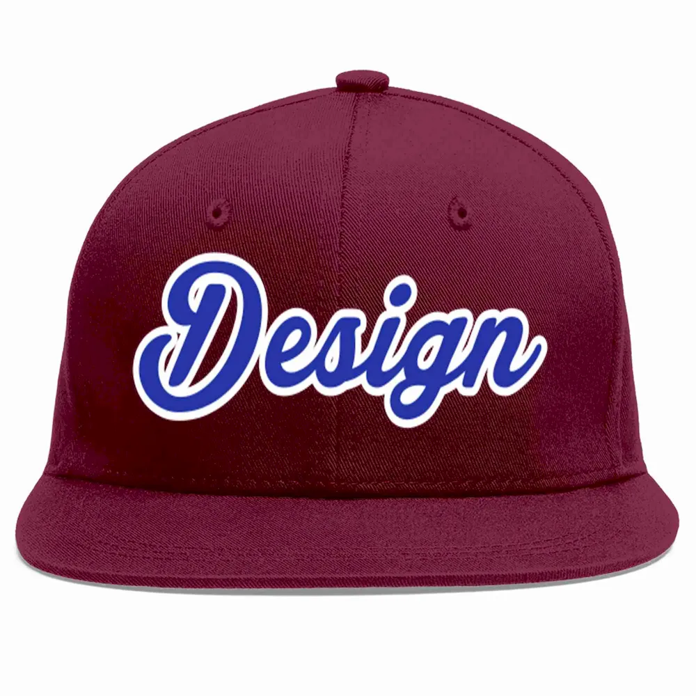 Custom Crimson Navy-White Flat Eaves Sport Baseball Cap Design for Men/Women/Youth