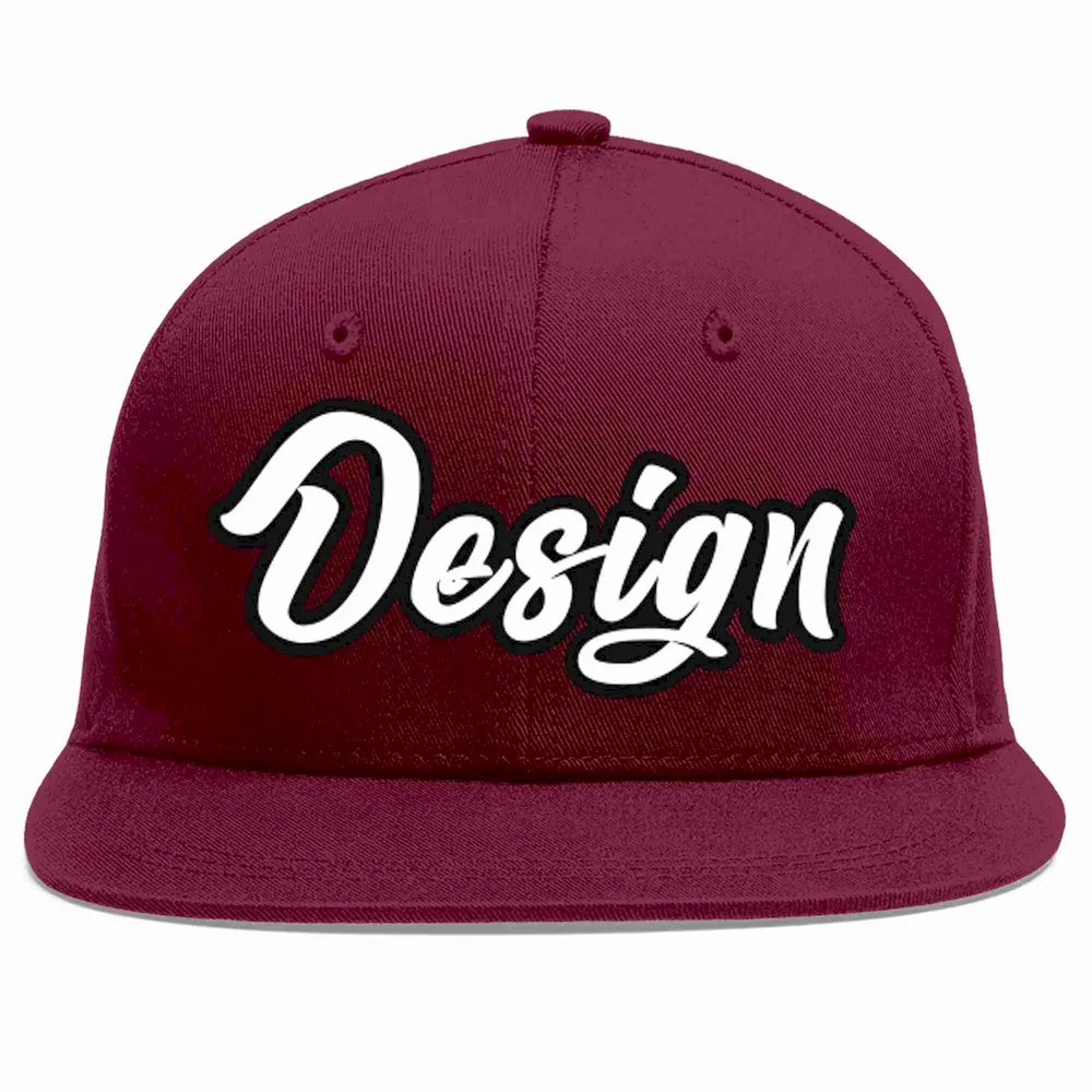 Custom Crimson White-Black Flat Eaves Sport Baseball Cap Design for Men/Women/Youth