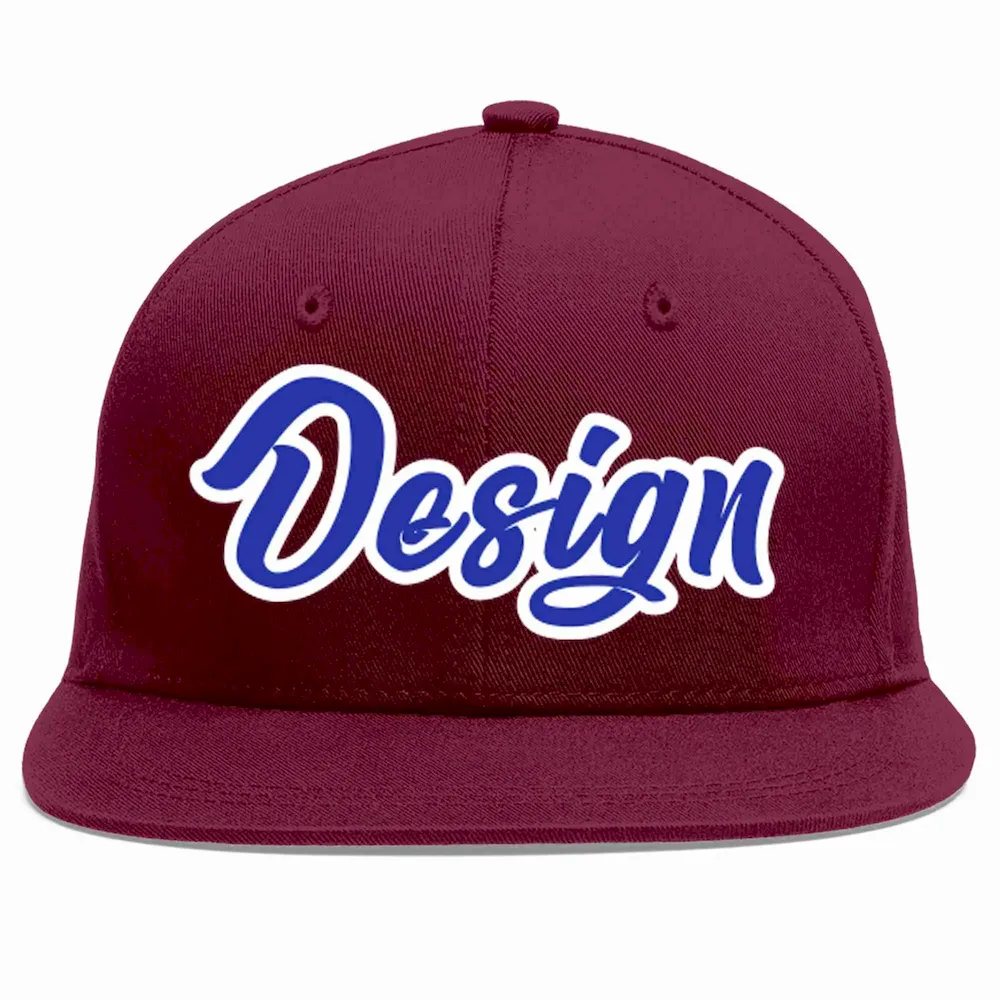 Custom Crimson Royal-White Flat Eaves Sport Baseball Cap Design for Men/Women/Youth