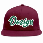 Custom Crimson Kelly Green-White Flat Eaves Sport Baseball Cap Design for Men/Women/Youth