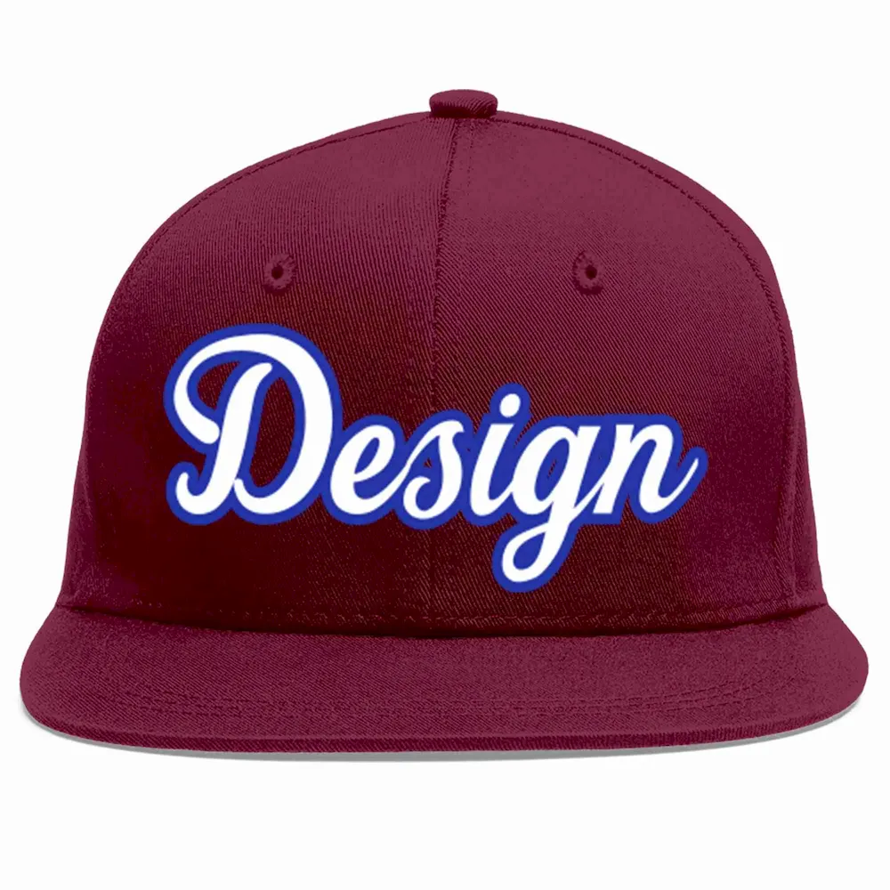 Custom Crimson White-Royal Flat Eaves Sport Baseball Cap Design for Men/Women/Youth