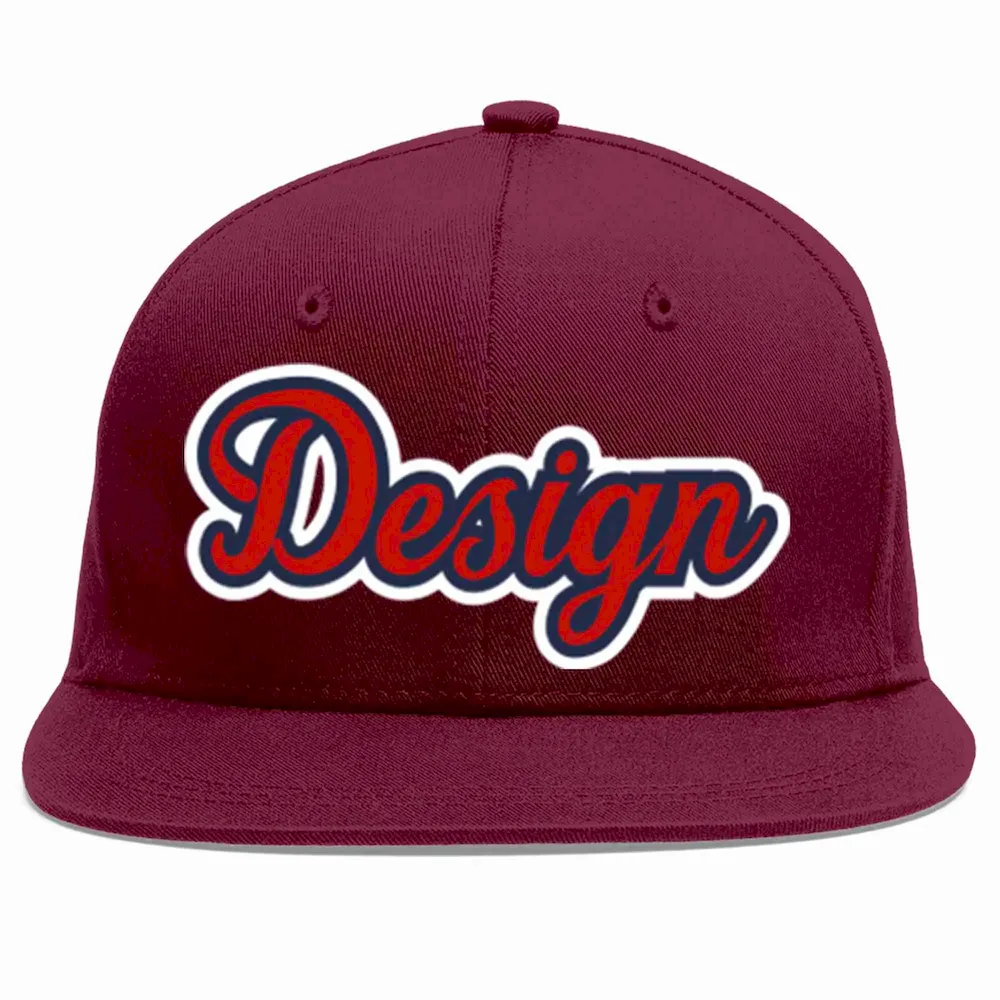 Custom Crimson Red-Navy Flat Eaves Sport Baseball Cap Design for Men/Women/Youth