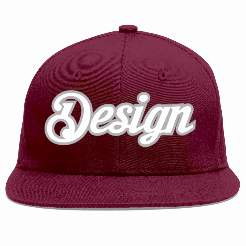 Custom Crimson White-Gray Flat Eaves Sport Baseball Cap Design for Men/Women/Youth