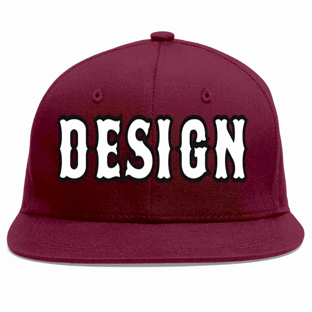 Custom Crimson White-Black Flat Eaves Sport Baseball Cap Design for Men/Women/Youth