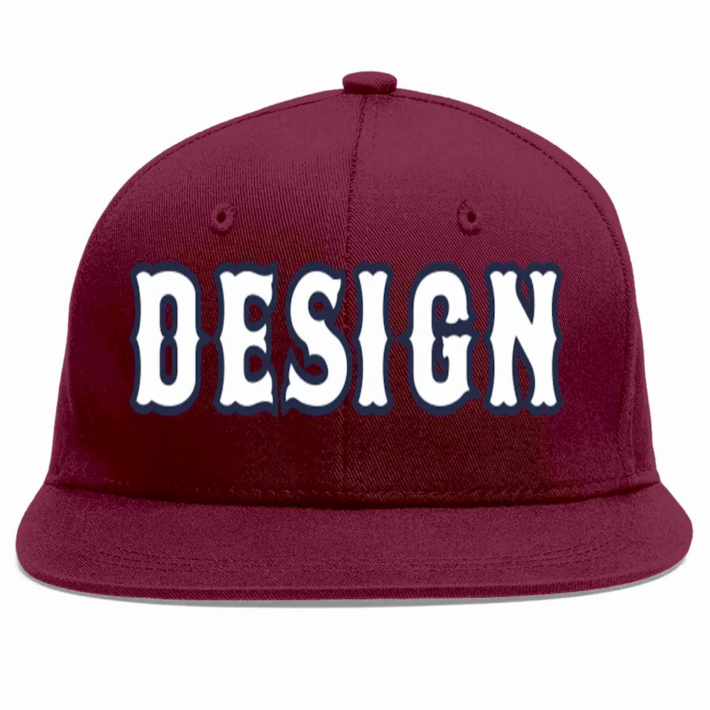 Custom Crimson White-Navy Flat Eaves Sport Baseball Cap Design for Men/Women/Youth