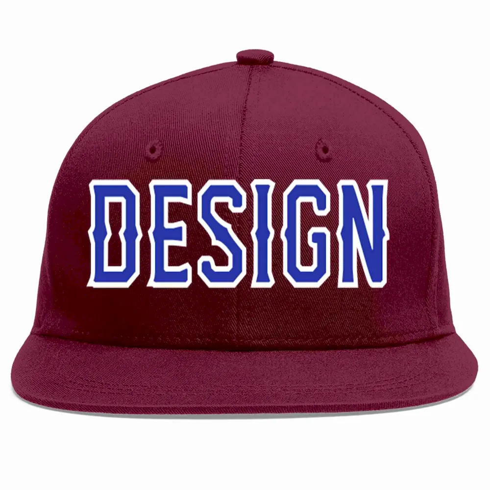 Custom Crimson Royal-White Flat Eaves Sport Baseball Cap Design for Men/Women/Youth