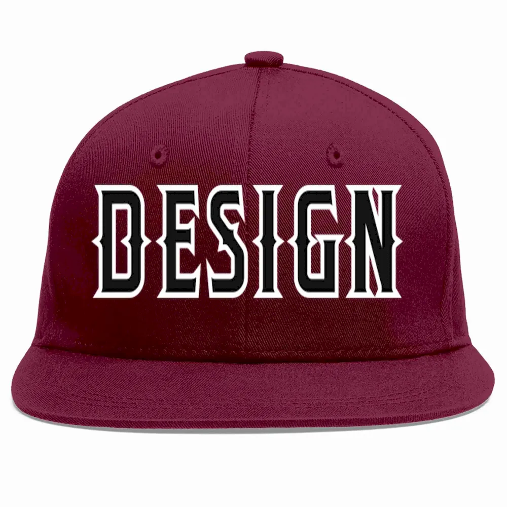 Custom Crimson Black-White Flat Eaves Sport Baseball Cap Design for Men/Women/Youth