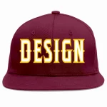 Custom Crimson White-Gold Flat Eaves Sport Baseball Cap Design for Men/Women/Youth