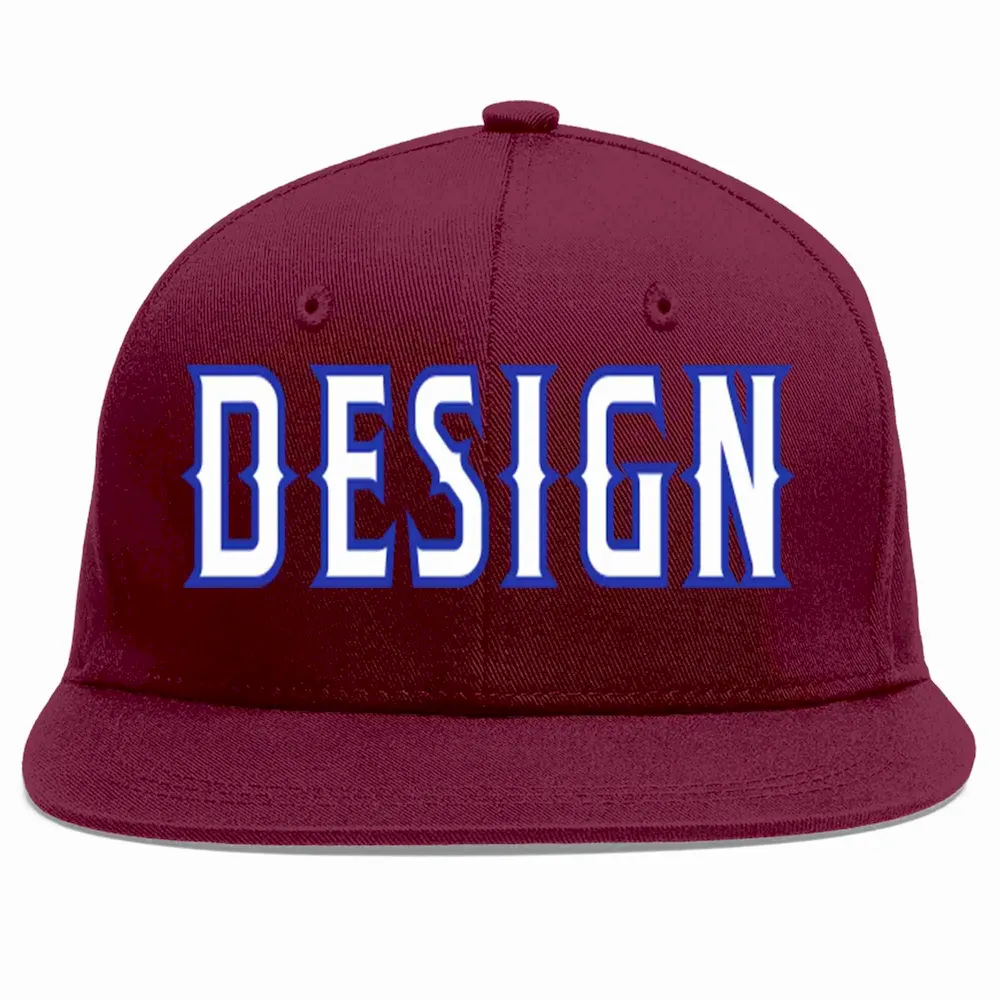 Custom Crimson White-Royal Flat Eaves Sport Baseball Cap Design for Men/Women/Youth