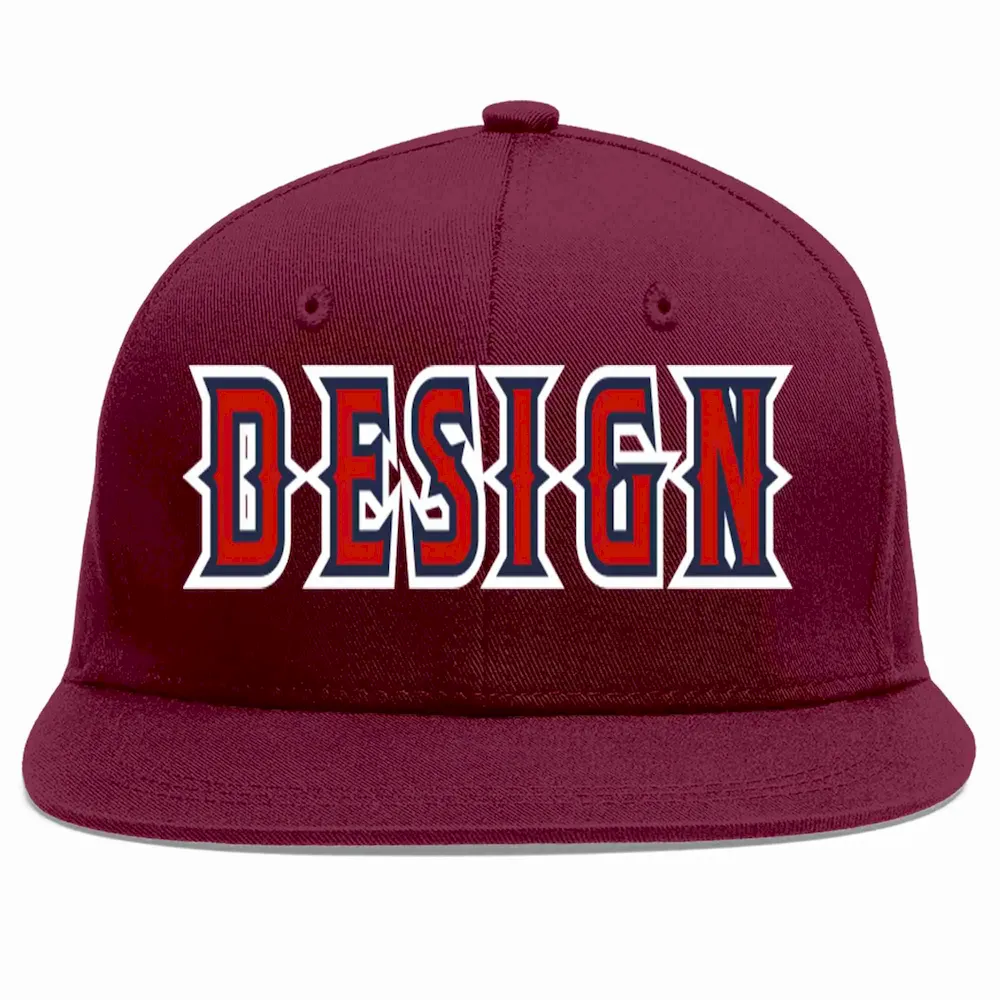 Custom Crimson Royal-White Flat Eaves Sport Baseball Cap Design for Men/Women/Youth