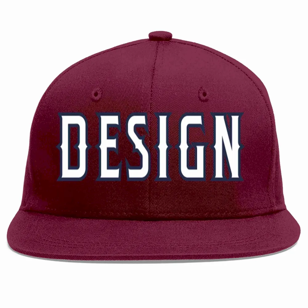Custom Crimson White-Navy Flat Eaves Sport Baseball Cap Design for Men/Women/Youth