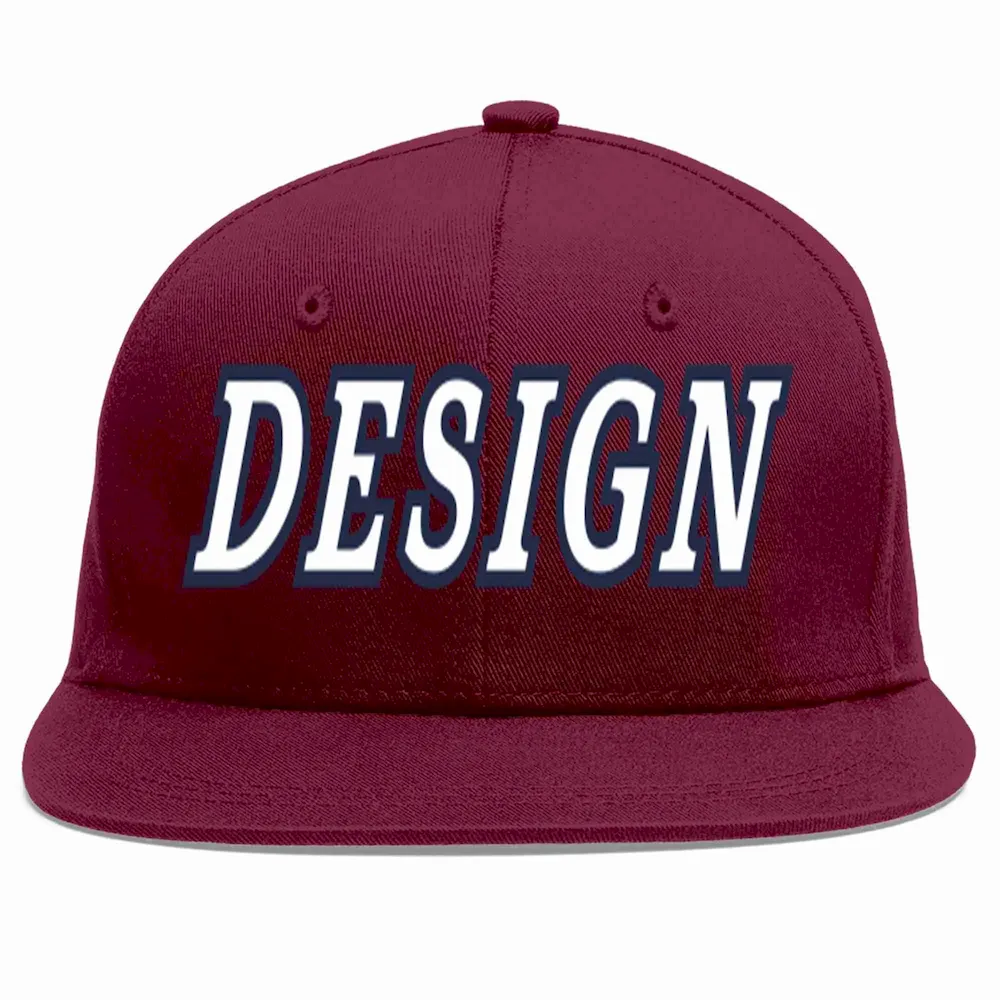 Custom Crimson White-Navy Flat Eaves Sport Baseball Cap Design for Men/Women/Youth