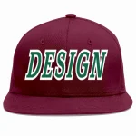 Custom Crimson Kelly Green-White Flat Eaves Sport Baseball Cap Design for Men/Women/Youth