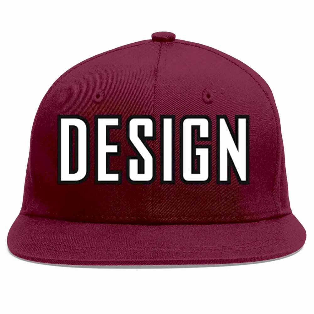 Custom Crimson White-Black Flat Eaves Sport Baseball Cap Design for Men/Women/Youth