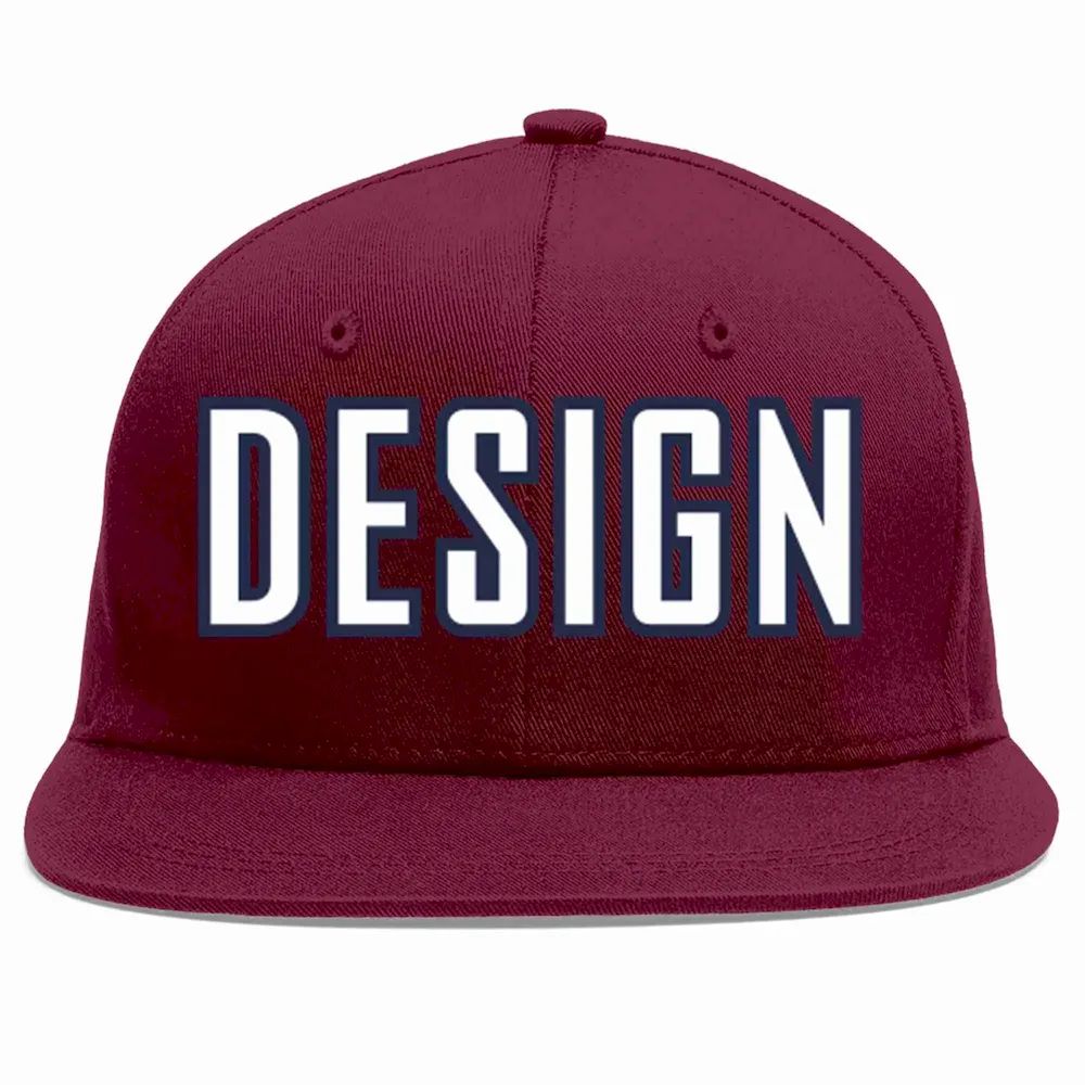 Custom Crimson White-Navy Flat Eaves Sport Baseball Cap Design for Men/Women/Youth