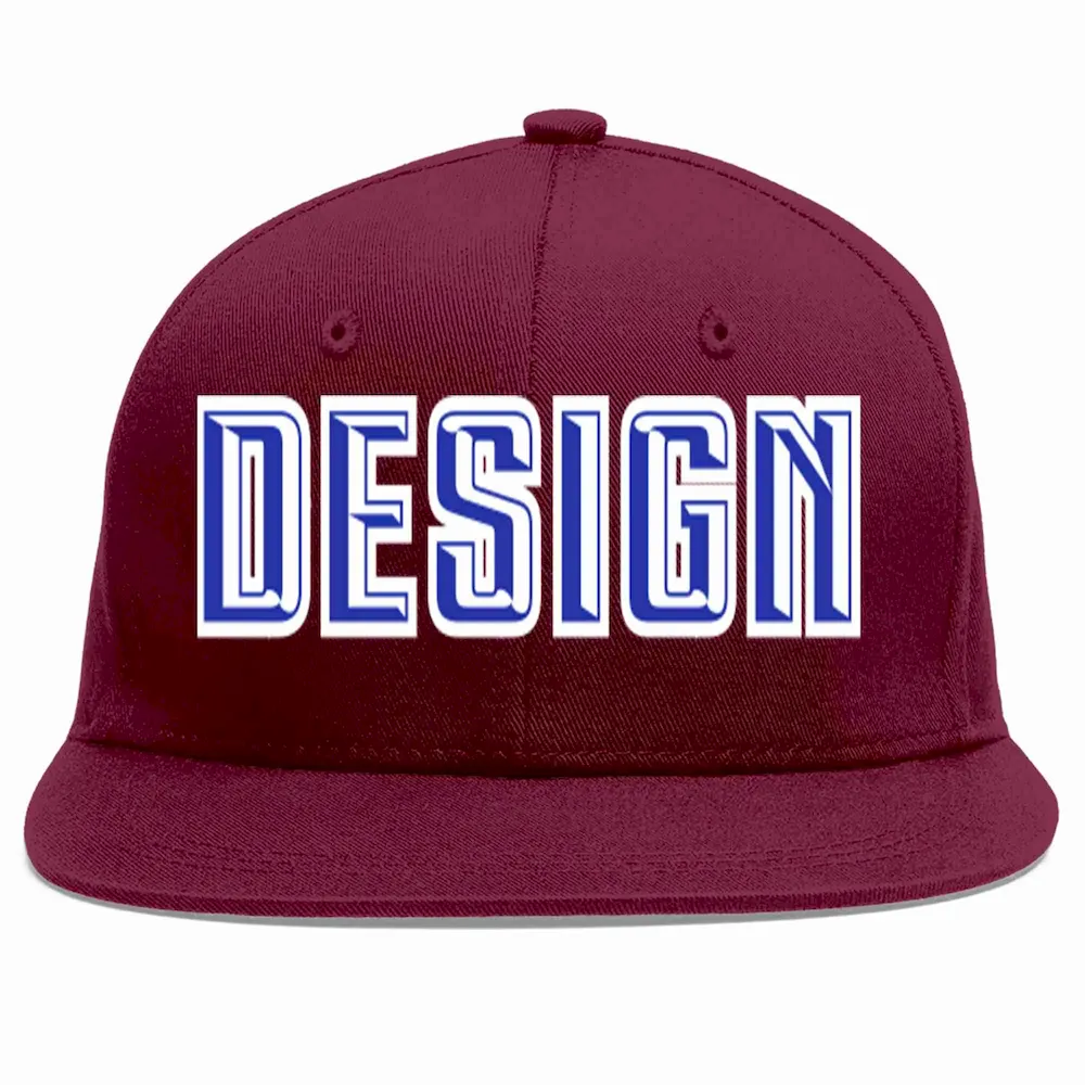 Custom Crimson Royal-White Flat Eaves Sport Baseball Cap Design for Men/Women/Youth