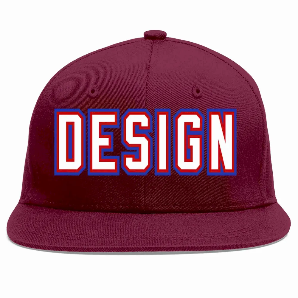 Custom Crimson Red-Navy Flat Eaves Sport Baseball Cap Design for Men/Women/Youth