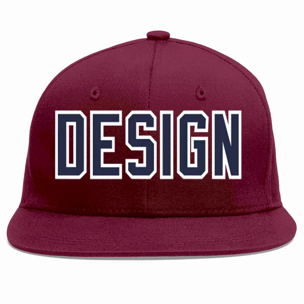 Custom Crimson Navy-White Flat Eaves Sport Baseball Cap Design for Men/Women/Youth