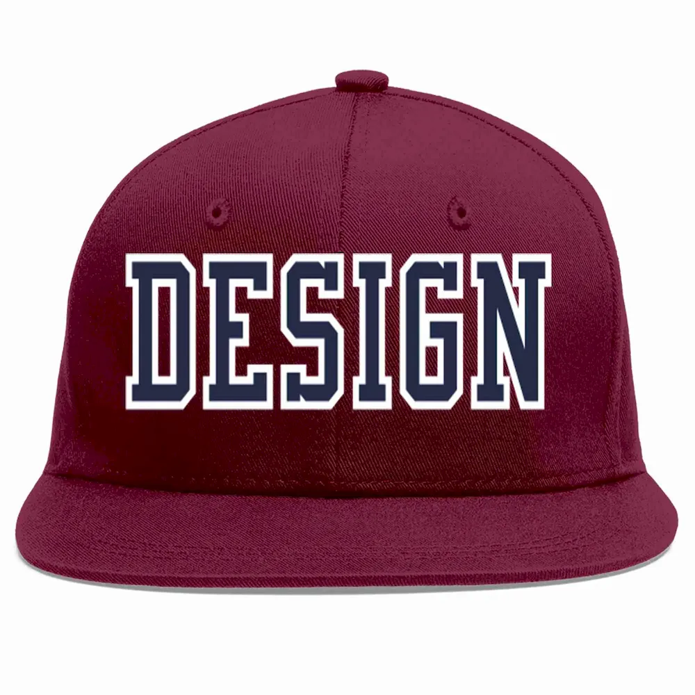 Custom Crimson White-Navy Flat Eaves Sport Baseball Cap Design for Men/Women/Youth