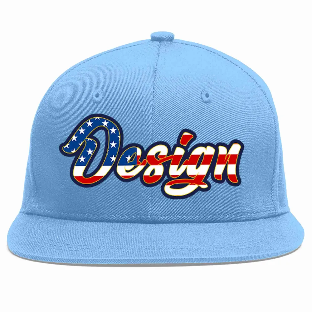 Custom Light Blue Vintage USA Flag-Gold Flat Eaves Sport Baseball Cap Design for Men/Women/Youth
