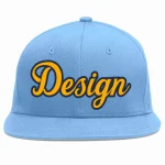 Custom Light Blue Yellow-Navy Flat Eaves Sport Baseball Cap Design for Men/Women/Youth