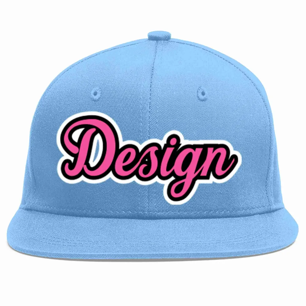 Custom Light Blue Pink-Black Flat Eaves Sport Baseball Cap Design for Men/Women/Youth