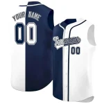 Custom Navy White Split Fashion Design Authentic Sleeveless Baseball Jersey