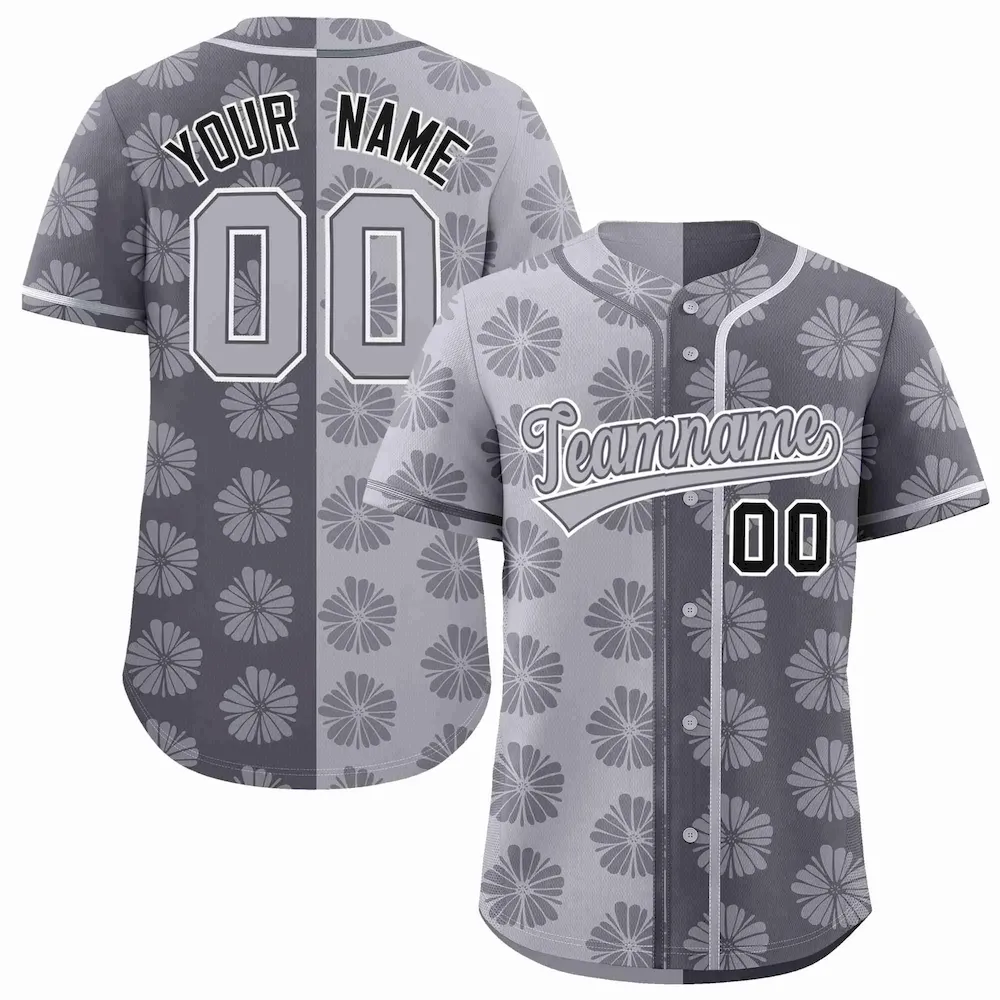 Custom Pink Navy Split Fashion Flower Graffiti Pattern Authentic Baseball Jersey