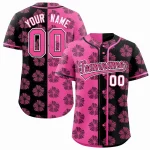 Custom Pink Aqua Split Fashion Flower Graffiti Pattern Authentic Baseball Jersey