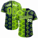 Custom Neon Green Pink Split Fashion Flower Graffiti Pattern Authentic Baseball Jersey