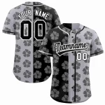 Custom Black Light Gray Split Fashion Flower Graffiti Pattern Authentic Baseball Jersey