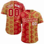 Custom Red Old Gold Split Fashion Flower Graffiti Pattern Authentic Baseball Jersey
