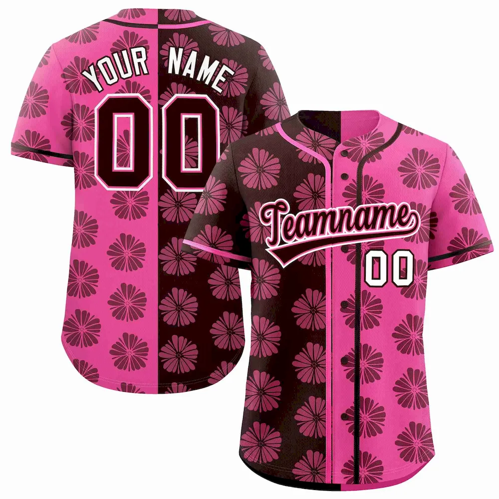 Custom Brown Old Gold Split Fashion Flower Graffiti Pattern Authentic Baseball Jersey