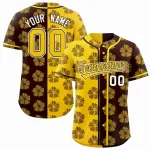 Custom Gold Brown Split Fashion Flower Graffiti Pattern Authentic Baseball Jersey